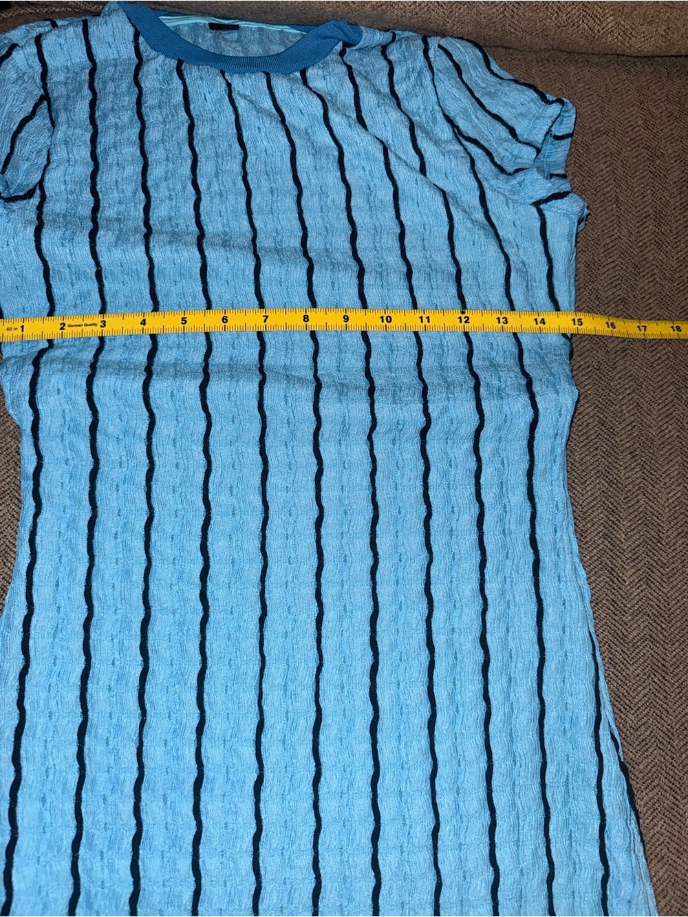 NWOT Aqua Blue Textured Stripe Maxi / Midi Dress Stretch Crinkle Knit Bodycon - Picture 8 of 9